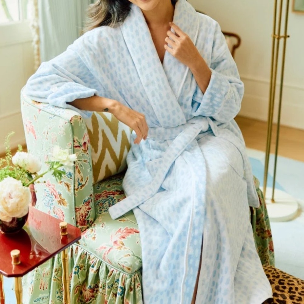 Weezie Towels “Blue Millie” Dots Long Plush Terry Robe Size XL‎